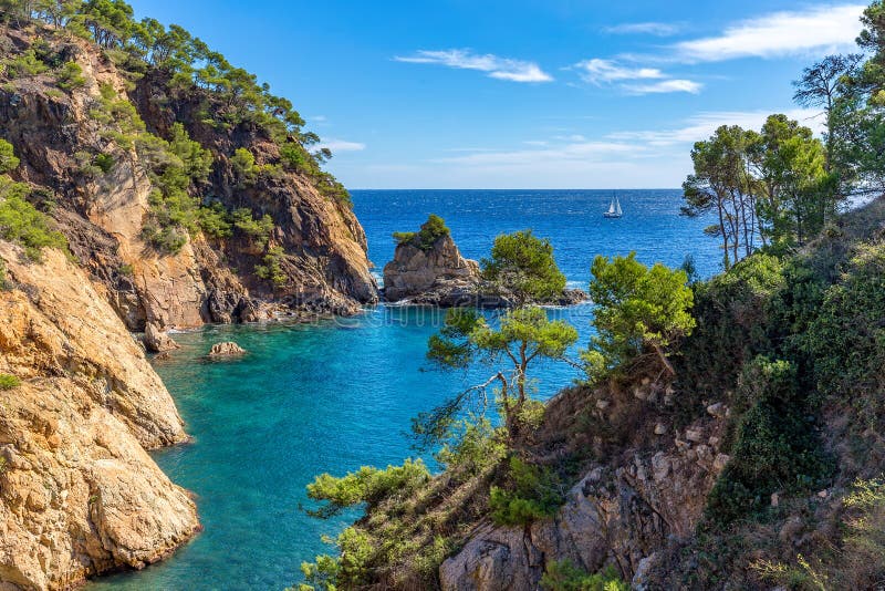 Mooi detail van de Costa Brava kust in Spanje, La Fosca stock fotografie