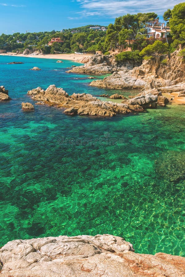 Het detail van Nice van Costa Brava kust in Spanje, Sant Antoni de Calonge stock foto