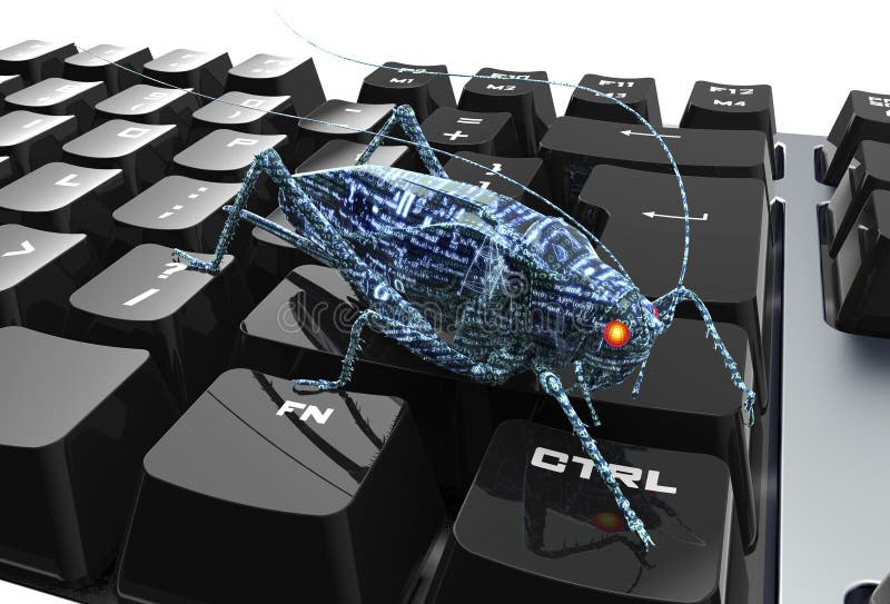 Het digitale elektronische insect van het veiligheidsconcept op computertoetsenbord stock illustratie Het digitale elektronische insect van het veiligheidsconcept op computertoetsenbord stock illustratie