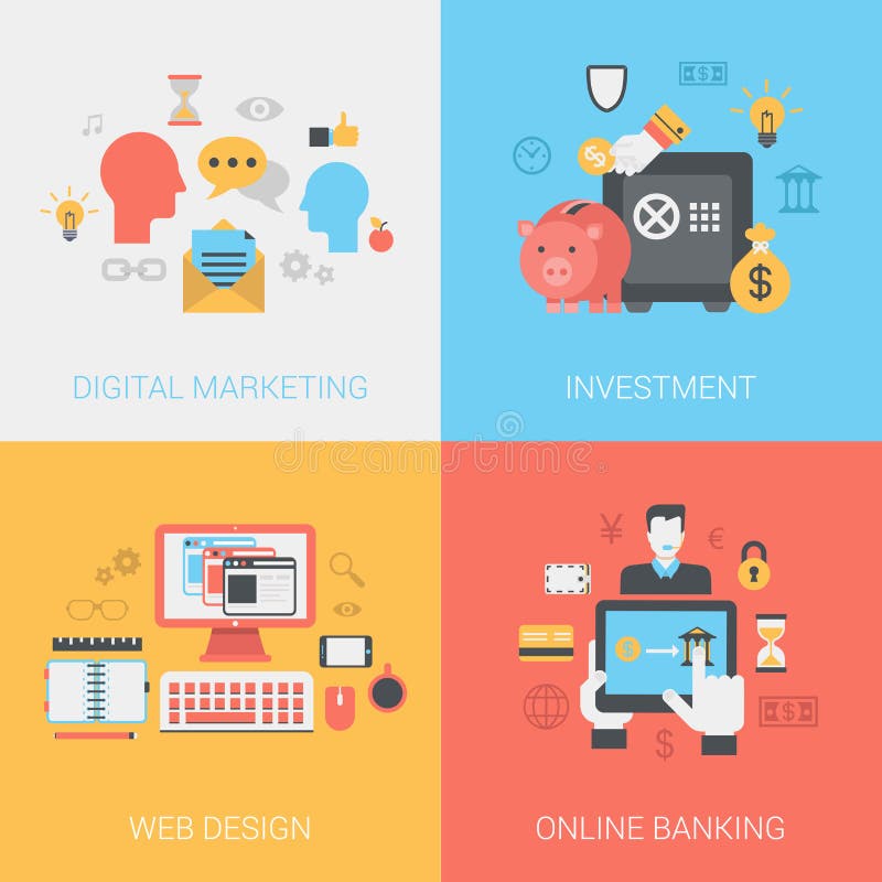 Het digitale marketing concept van het het ontwerp online bankwezen van het investeringenweb