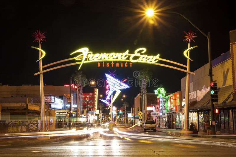 Het District van het Fremontoosten, Las Vegas, de V.S. royalty-vrije stock afbeelding Het District van het Fremontoosten, Las Vegas, de V.S. royalty-vrije stock afbeelding