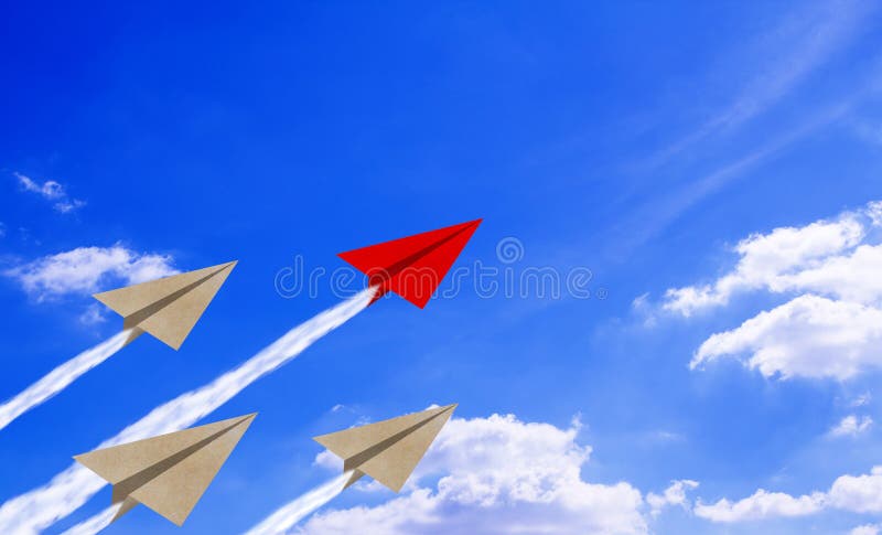 Het Document van het leidingsconcept Vliegtuig op Blauwe Hemel stock afbeelding Het Document van het leidingsconcept Vliegtuig op Blauwe Hemel stock afbeelding