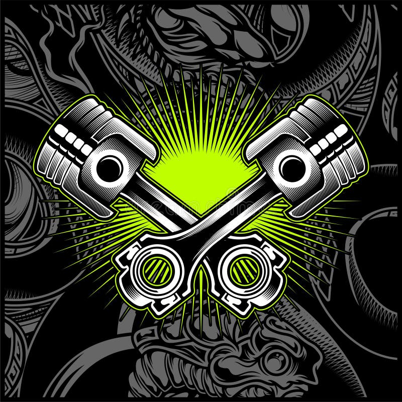 Het dwars Zwart-witte Embleem van de Motorfietszuiger, Emblemen, Kenteken - Vector royalty-vrije illustratie Het dwars Zwart-witte Embleem van de Motorfietszuiger, Emblemen, Kenteken - Vector royalty-vrije illustratie