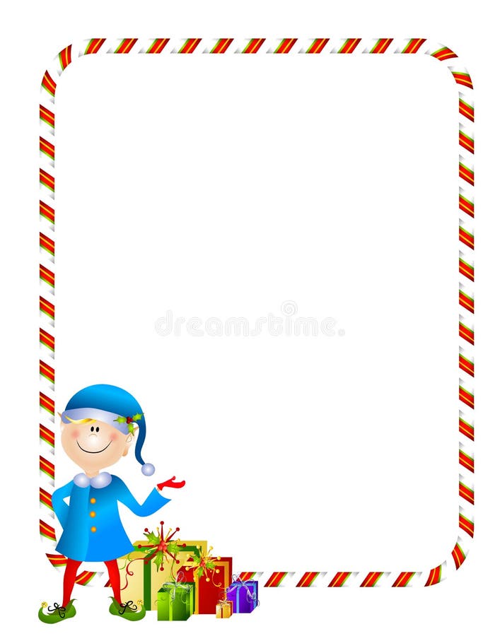 Het Elf van Kerstmis met de Grens van Giften stock illustratie Het Elf van Kerstmis met de Grens van Giften stock illustratie