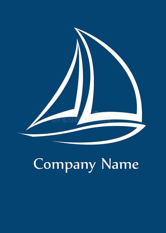 Stylised yacht logo white on blue background with space for company name. Stylised yacht logo white on blue background with space for company name