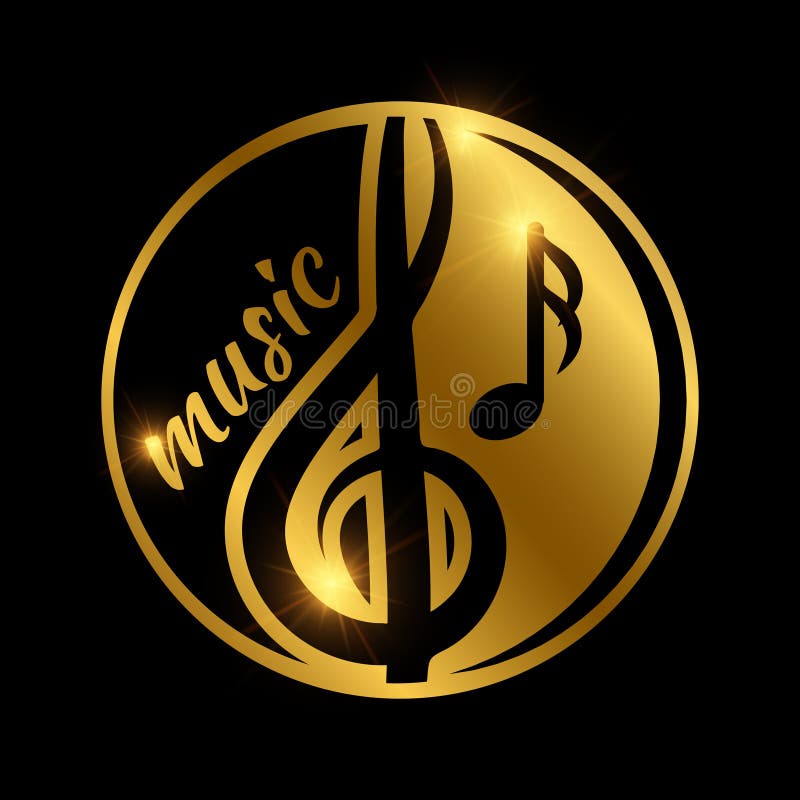 Het embleemontwerp van de luxemuziek - gouden glanzend muzikaal embleem stock illustratie Het embleemontwerp van de luxemuziek - gouden glanzend muzikaal embleem stock illustratie