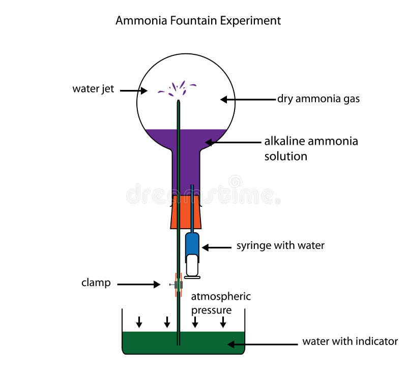 Het experiment die van de ammoniakfontein oplosbaarheid van ammoniakgas tonen stock illustratie Het experiment die van de ammoniakfontein oplosbaarheid van ammoniakgas tonen stock illustratie