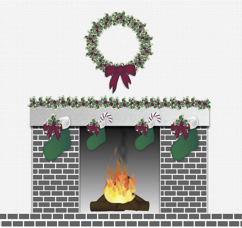 Illustration of grey brick festive fireplace. Illustration of grey brick festive fireplace