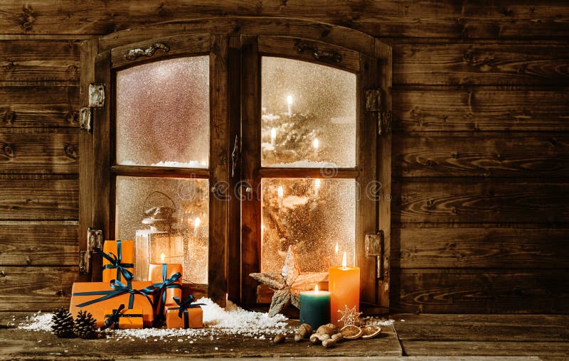 Het feestelijke venster van de Kerstmiscabine