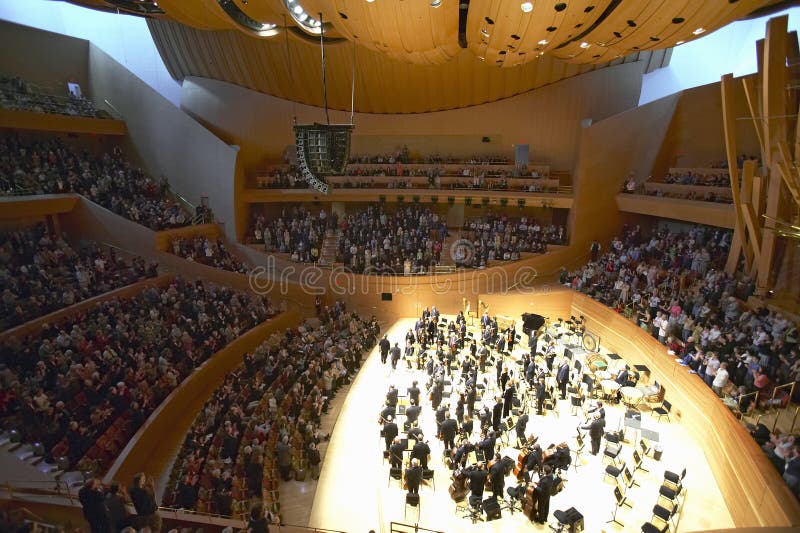 The Los Angeles Philharmonic orchestra performing at the new Disney Concert Hall, designed by Frank Gehry. The Los Angeles Philharmonic orchestra performing at the new Disney Concert Hall, designed by Frank Gehry