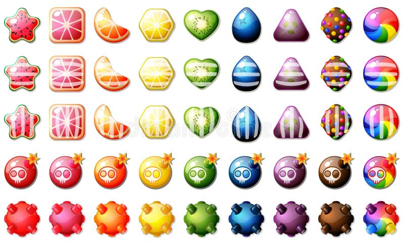 Het fruitsuikergoed past de Reeks van het Drie Raadselspel aan vector illustratie Het fruitsuikergoed past de Reeks van het Drie Raadselspel aan vector illustratie