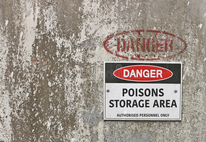 Red, black and white Poisons Storage Area warning sign. Red, black and white Poisons Storage Area warning sign