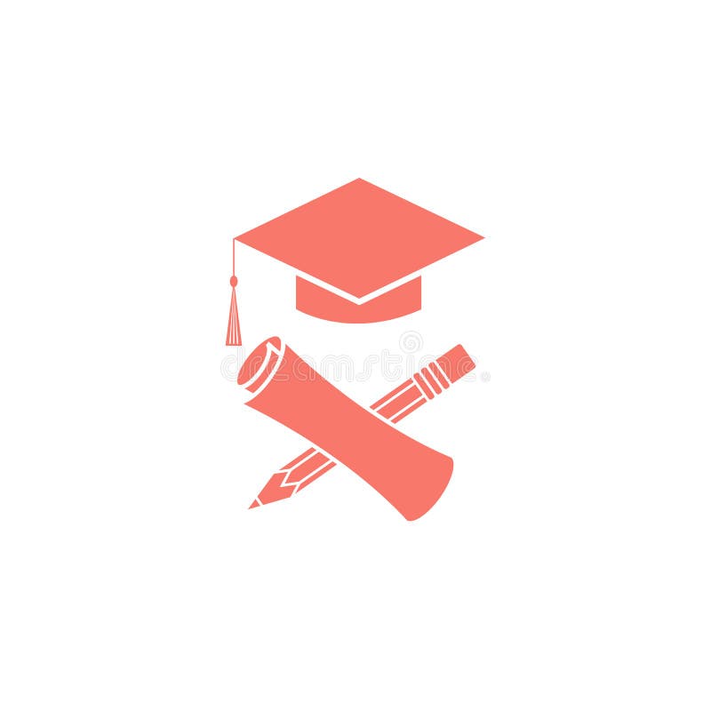 Het gediplomeerde diploma van de graduatiesymbolen van het onderwijsembleem, potlood, baret, het universitaire embleem van de stu stock illustratie Het gediplomeerde diploma van de graduatiesymbolen van het onderwijsembleem, potlood, baret, het universitaire embleem van de stu stock illustratie