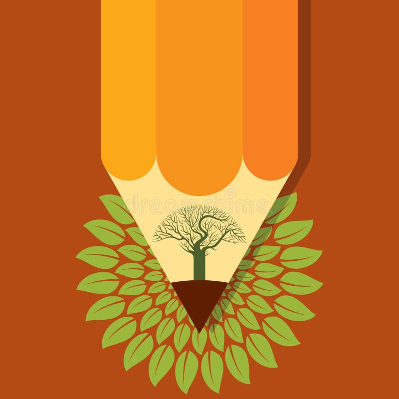 Het gekleurde ontwerp van de het potloodboom van het bladconcept stock illustratie Het gekleurde ontwerp van de het potloodboom van het bladconcept stock illustratie