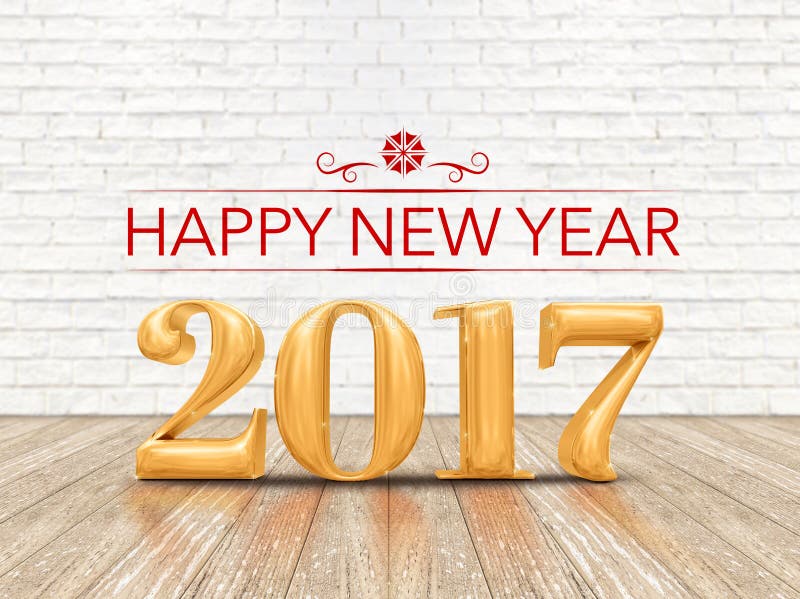 Het gelukkige aantal Nieuwe van de jaar 2017 (het 3d teruggeven) gouden kleur op houten pla vector illustratie Het gelukkige aantal Nieuwe van de jaar 2017 (het 3d teruggeven) gouden kleur op houten pla vector illustratie