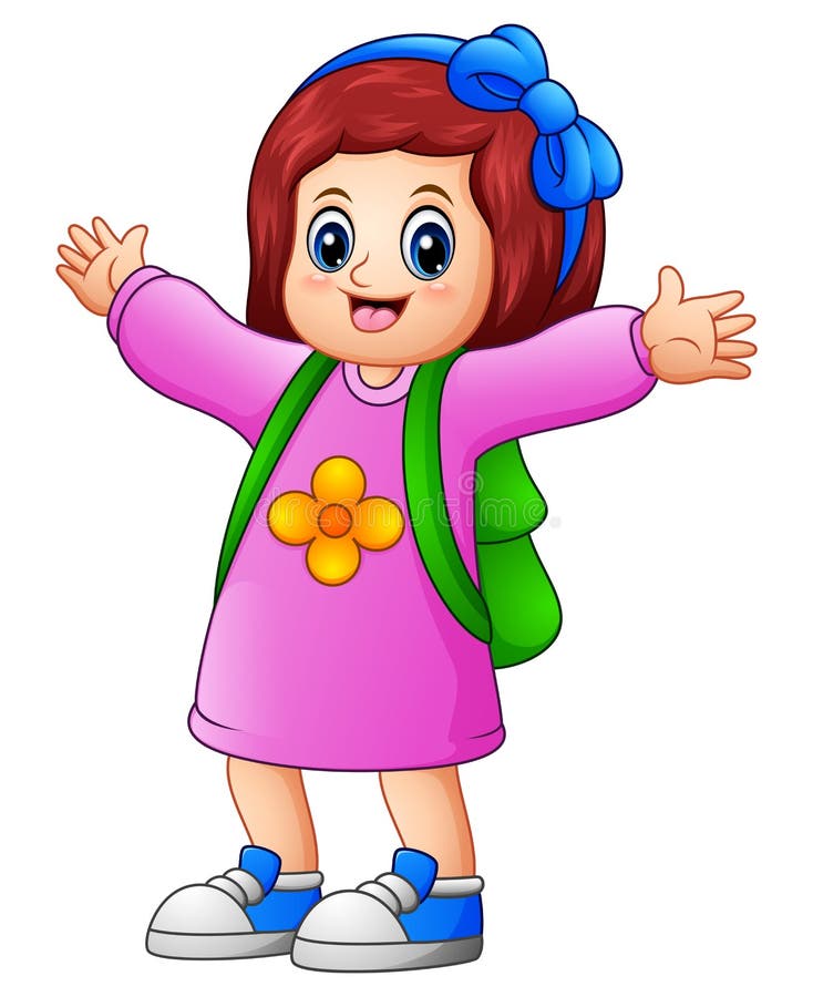 Het gelukkige beeldverhaal van het schoolmeisje vector illustratie Het gelukkige beeldverhaal van het schoolmeisje vector illustratie