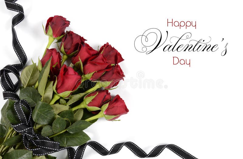 Het gelukkige boeket van de Valentijnskaartendag van rode rozen