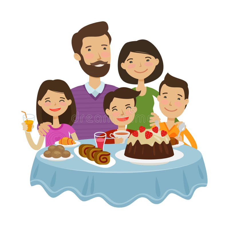 Het gelukkige familie vieren Het concept van de vakantie De vectorillustratie van het beeldverhaal royalty-vrije illustratie Het gelukkige familie vieren Het concept van de vakantie De vectorillustratie van het beeldverhaal royalty-vrije illustratie