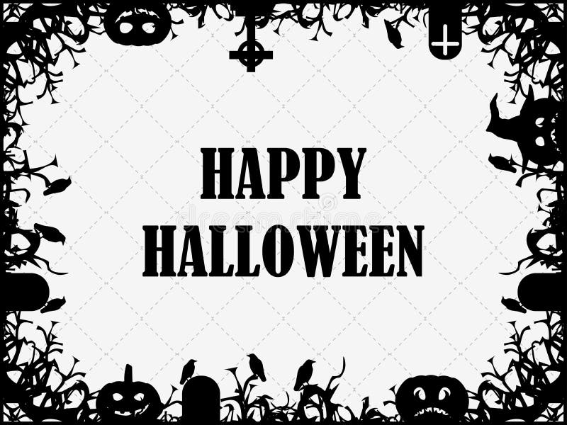 Het gelukkige Feestelijke kader van Halloween 31 Oktober met pompoenen, graven, raven en enge takken De groetkaart van de vakanti vector illustratie Het gelukkige Feestelijke kader van Halloween 31 Oktober met pompoenen, graven, raven en enge takken De groetkaart van de vakanti vector illustratie