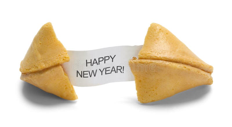 Fortune Cookie with Happy New Year Message Isolated on White Background. Fortune Cookie with Happy New Year Message Isolated on White Background.
