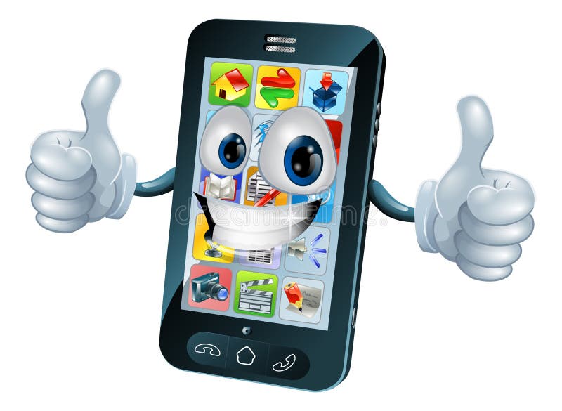 Het gelukkige mobiele karakter van de telefoonmascotte stock illustratie Het gelukkige mobiele karakter van de telefoonmascotte stock illustratie