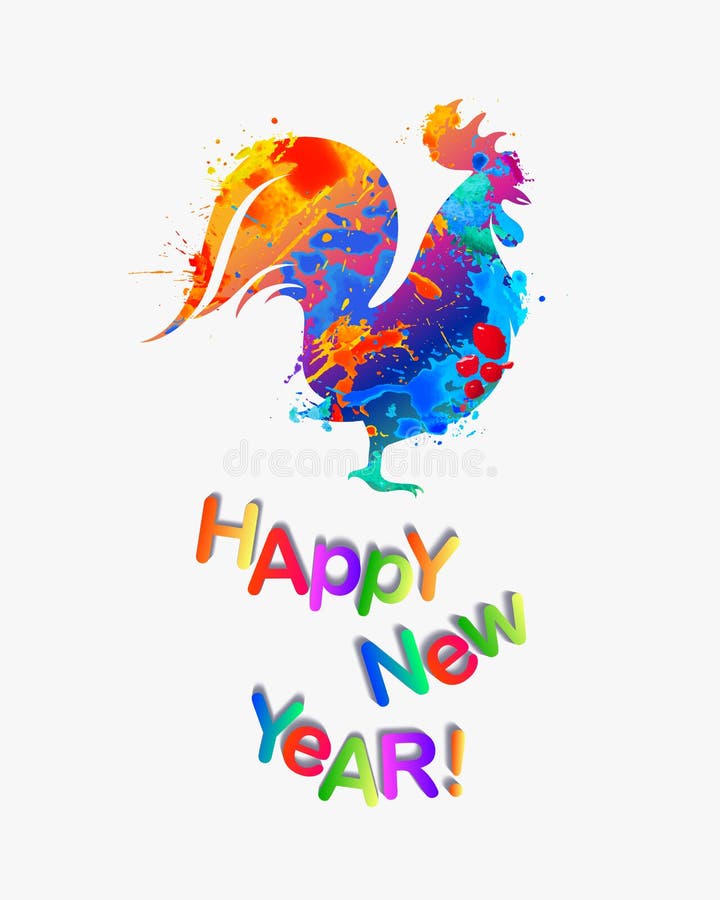 Het gelukkige NIEUWE Jaar van 2017! Haan van plonsverf stock illustratie Het gelukkige NIEUWE Jaar van 2017! Haan van plonsverf stock illustratie