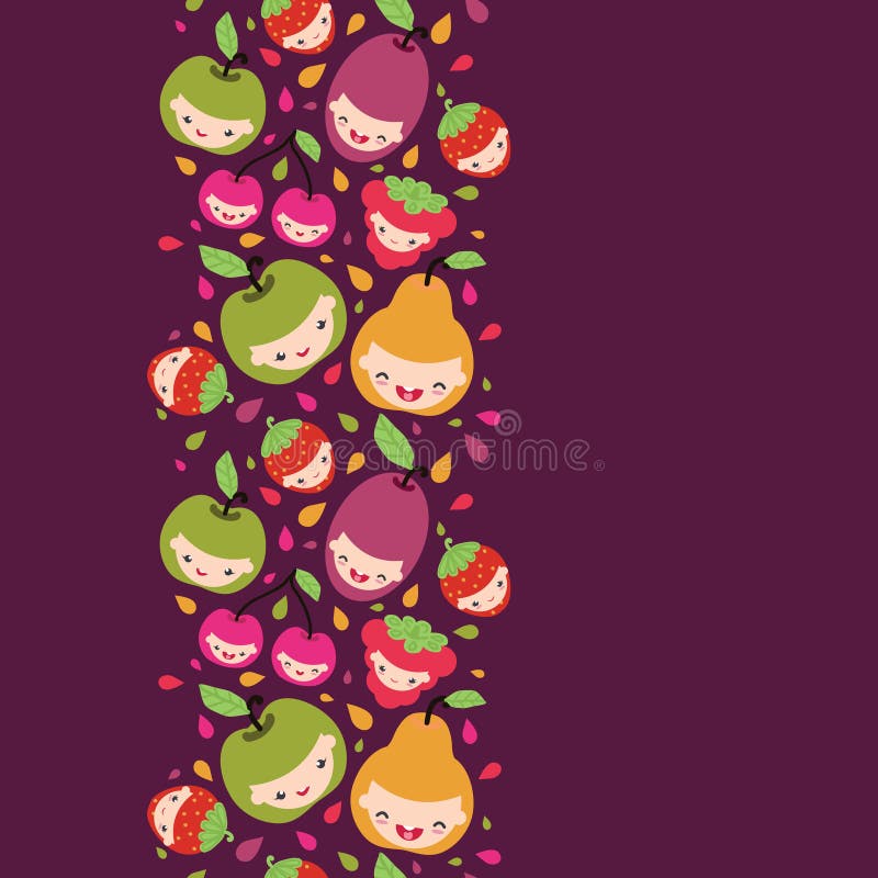 Het gelukkige verticale naadloze patroon van fruitkarakters royalty-vrije illustratie Het gelukkige verticale naadloze patroon van fruitkarakters royalty-vrije illustratie