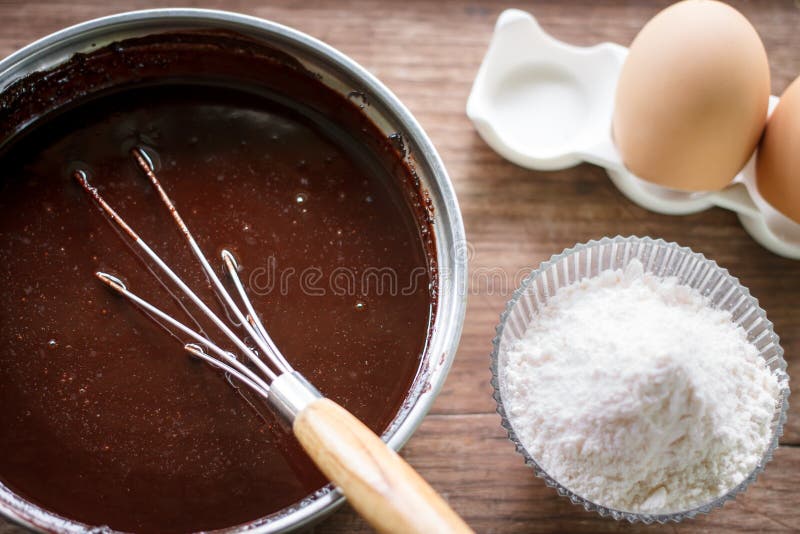 Mixed yolk eggs, flour and sugar prepare for baking cake or bake. Mixed yolk eggs, flour and sugar prepare for baking cake or bake