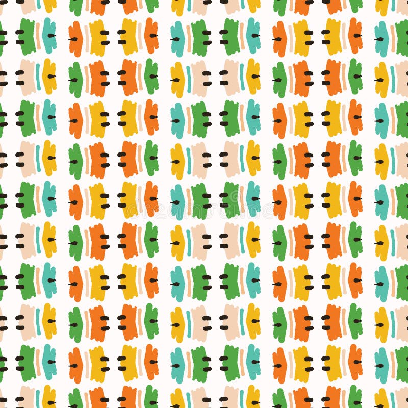 Het geometrische retro stammen naadloze patroon van tekenstrepen Overal druk vectorachtergrond De manierstijl van de zomer helder royalty-vrije stock afbeelding Het geometrische retro stammen naadloze patroon van tekenstrepen Overal druk vectorachtergrond De manierstijl van de zomer helder royalty-vrije stock afbeelding