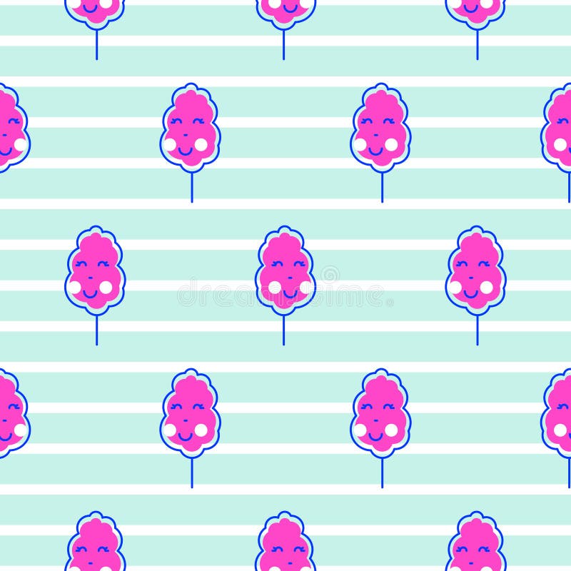 Het gestreepte naadloze vectorpatroon van gesponnen suikerkawaii vector illustratie Het gestreepte naadloze vectorpatroon van gesponnen suikerkawaii vector illustratie