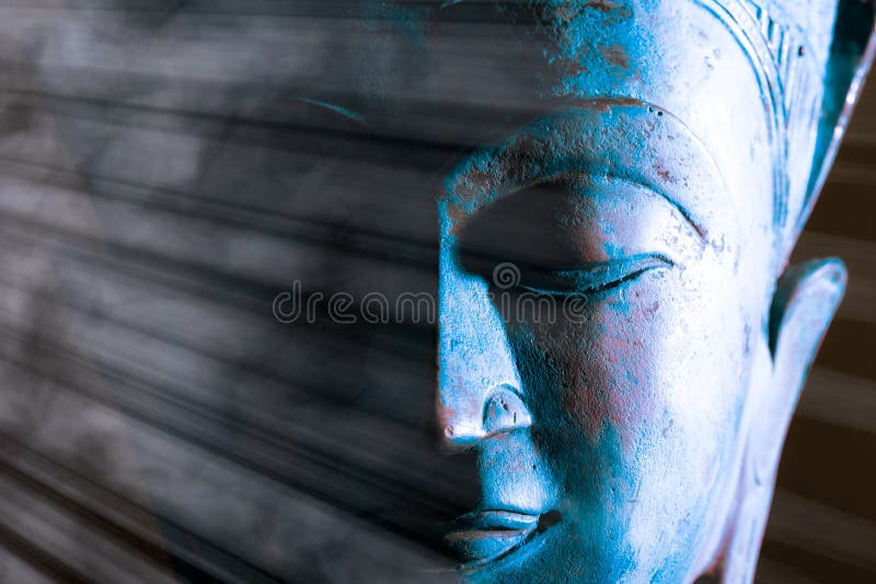 Het gezichtsClose-up van Boedha Geestelijke verlichting Zen Buddhism Traditioneel Thais standbeeld