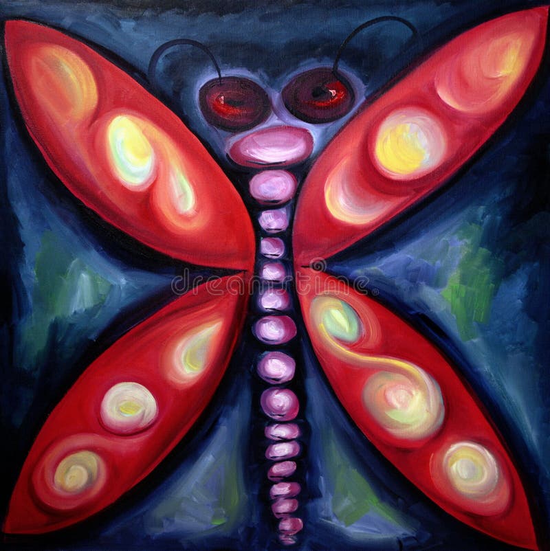 Abstract expressionist painting of a winged colorful insect. Abstract expressionist painting of a winged colorful insect.