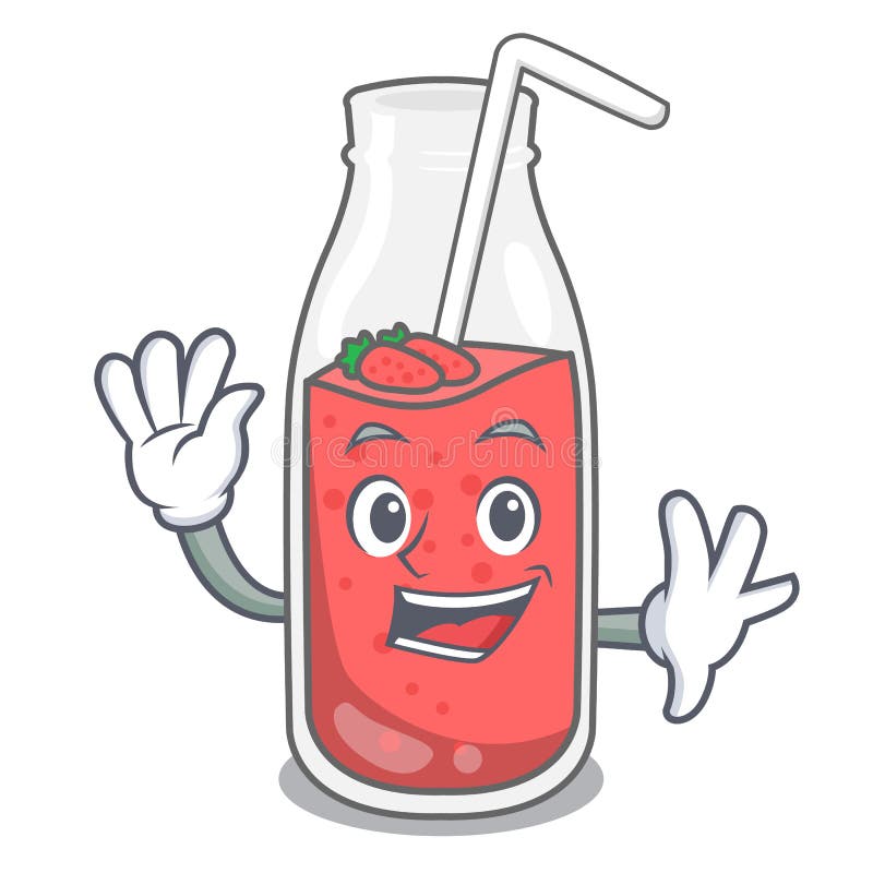 Het golvende beeldverhaal van het aardbei smoothie karakter stock illustratie Het golvende beeldverhaal van het aardbei smoothie karakter stock illustratie