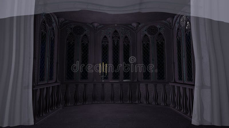 Het gotische balkon in oud 3d kasteel geeft achtergrond terug vector illustratie Het gotische balkon in oud 3d kasteel geeft achtergrond terug vector illustratie