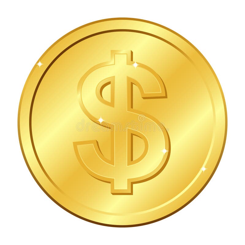 Het gouden muntstuk van de dollarmunt Vector illustratie die op witte achtergrond wordt geïsoleerdd Editableelementen en glans