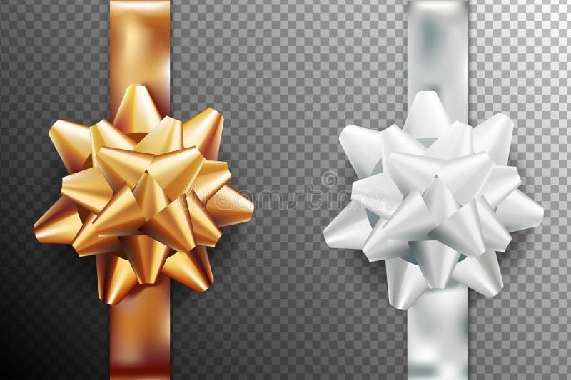 Het gouden, zilveren witte vastgestelde verticale lint van de giftboog Geïsoleerd op transparante achtergrond Vector illustratie stock illustratie Het gouden, zilveren witte vastgestelde verticale lint van de giftboog Geïsoleerd op transparante achtergrond Vector illustratie stock illustratie