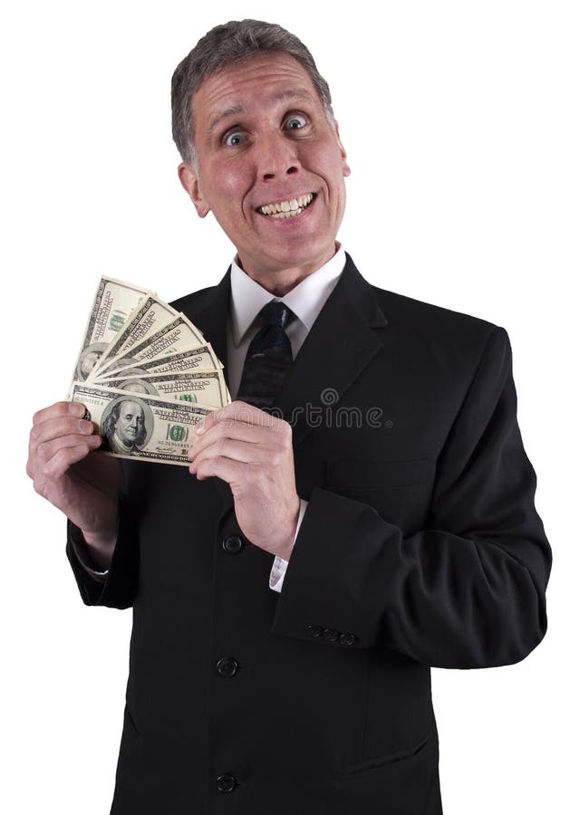 Het grappige Geld van de Bonus van het Contante geld van de Glimlach van de Zakenman royalty-vrije stock fotografie Het grappige Geld van de Bonus van het Contante geld van de Glimlach van de Zakenman royalty-vrije stock fotografie