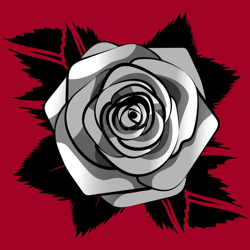 Het grijs-witte rozenpatroon naadloos met zwarte doorbladert op rode achtergrond, herhaalt de vector tegelbloem royalty-vrije illustratie Het grijs-witte rozenpatroon naadloos met zwarte doorbladert op rode achtergrond, herhaalt de vector tegelbloem royalty-vrije illustratie