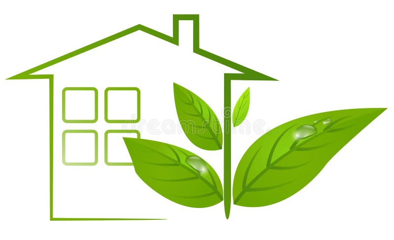Het groene ecohuis met doorbladeren en de waterdaling vector illustratie Het groene ecohuis met doorbladeren en de waterdaling vector illustratie