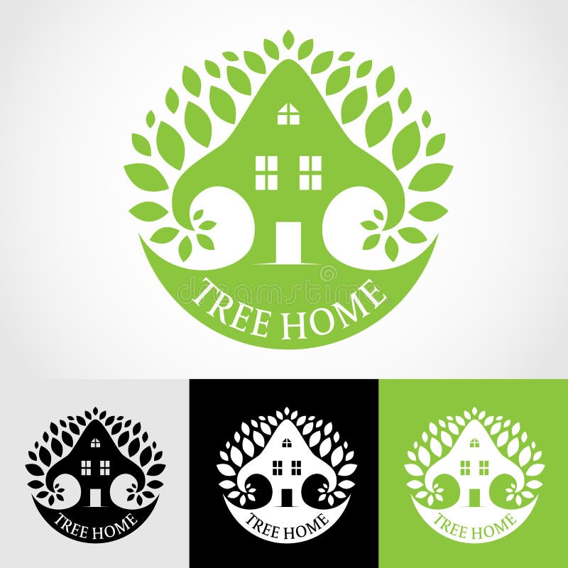 Het groene ontwerp van de het embleem vectorkunst van het boomhuis stock illustratie Het groene ontwerp van de het embleem vectorkunst van het boomhuis stock illustratie