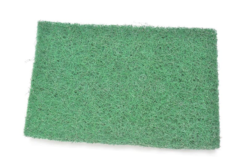 Het groene stootkussen van het vezelschuursponsje op witte achtergrond royalty-vrije stock foto Het groene stootkussen van het vezelschuursponsje op witte achtergrond royalty-vrije stock foto