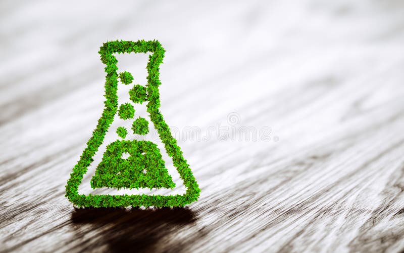 Het groene teken van de chemieindustrie op zwarte houten achtergrond