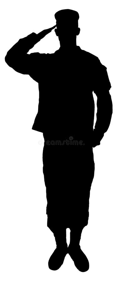 Het groeten het silhouet van de legermilitair op wit wordt geïsoleerd dat stock illustratie Het groeten het silhouet van de legermilitair op wit wordt geïsoleerd dat stock illustratie
