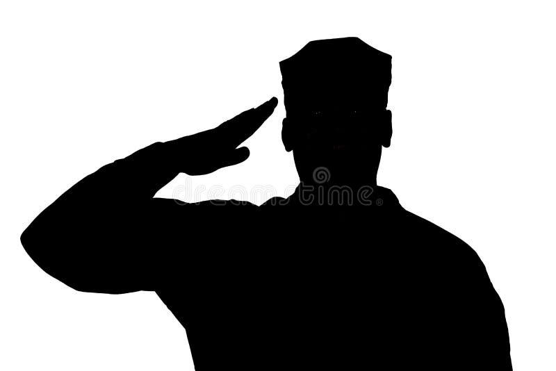 Het groeten militairsilhouet op witte geïsoleerde achtergrond royalty-vrije stock foto Het groeten militairsilhouet op witte geïsoleerde achtergrond royalty-vrije stock foto