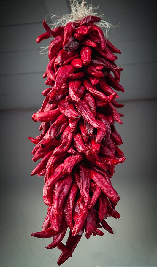 Het hangen van Rood Chili Ristra in Santa Fe New Mexico royalty-vrije stock afbeeldingen Het hangen van Rood Chili Ristra in Santa Fe New Mexico royalty-vrije stock afbeeldingen