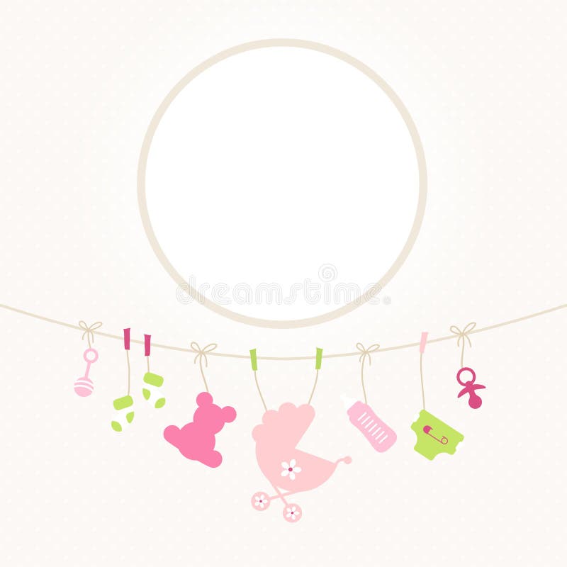 Het hangende Meisje van Babypictogrammen om Kader Dots Beige vector illustratie Het hangende Meisje van Babypictogrammen om Kader Dots Beige vector illustratie