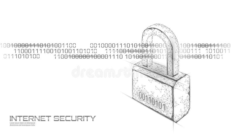 Het hangslot van de Cyberveiligheid op gegevensmassa Internet-van de de informatieprivacy van het veiligheidsslot de lage poly ve vector illustratie Het hangslot van de Cyberveiligheid op gegevensmassa Internet-van de de informatieprivacy van het veiligheidsslot de lage poly ve vector illustratie