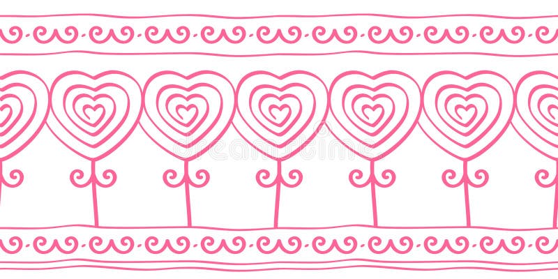 Het hart vormde bloemen, krabbel naadloos patroon voor grens, kant, vectorillustratie vector illustratie Het hart vormde bloemen, krabbel naadloos patroon voor grens, kant, vectorillustratie vector illustratie