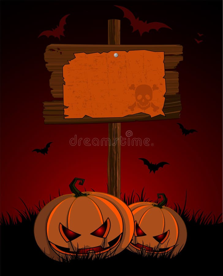 Halloween wooden sign and pumpkins. Halloween wooden sign and pumpkins