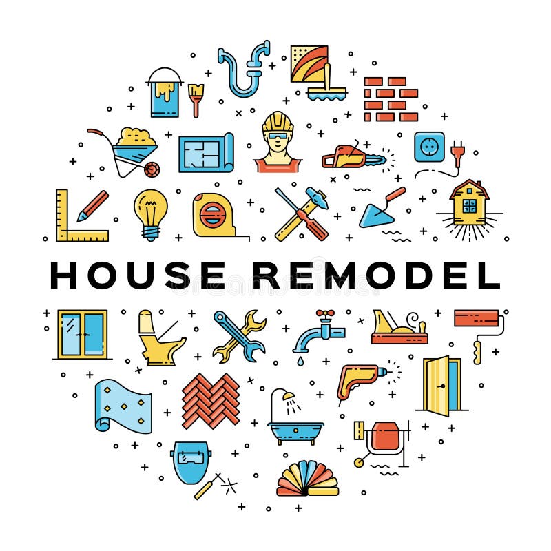 Het huis remodelleert de Bouwpictogram van cirkelinfographics Pictogrammen van de de lijnkunst van de huisreparatie de dunne Vect vector illustratie Het huis remodelleert de Bouwpictogram van cirkelinfographics Pictogrammen van de de lijnkunst van de huisreparatie de dunne Vect vector illustratie